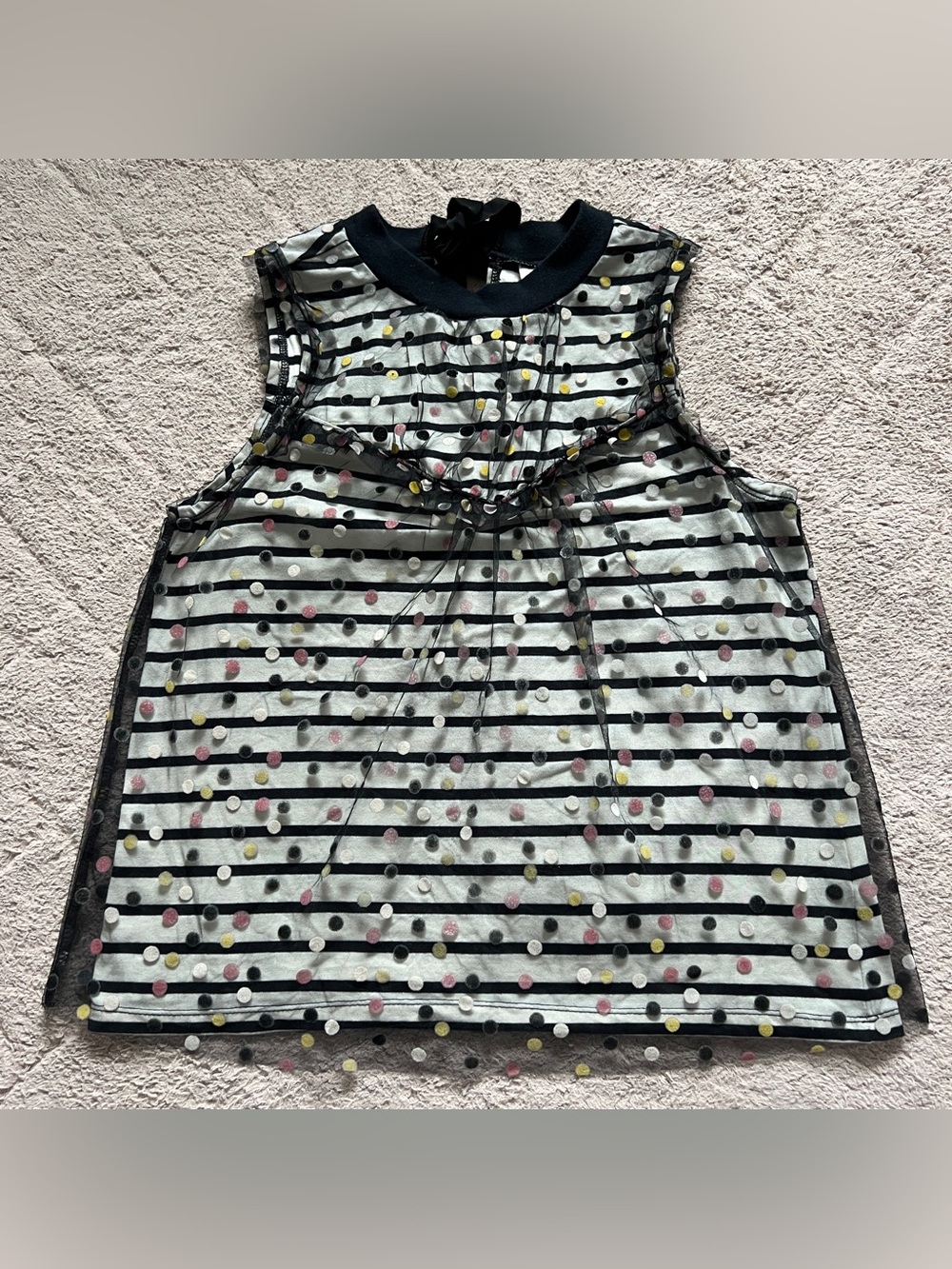 Maeve Anthropologie Sheer Polka Dot Blouse Striped Preppy Whimsical Retro Sz S